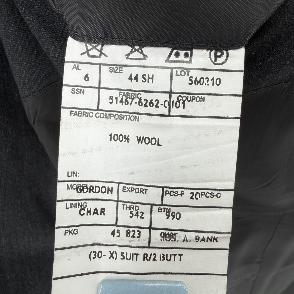 Jos A Bank Signature Collection Mens 44S 36W 100% Wool 2 Pc Suit Charcoal Gray - Picture 5 of 16